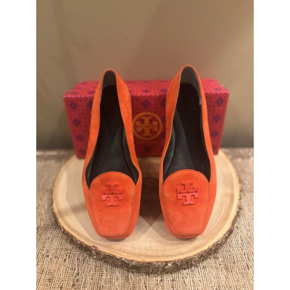 Tory Burch Fitz Orange Brushed Suede moccasins‎ loafers flats 7.5